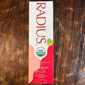 RADIUS Kids Organic Dragon Fruit Toothpaste Fluoride Free 3oz USDA Organic 07/27